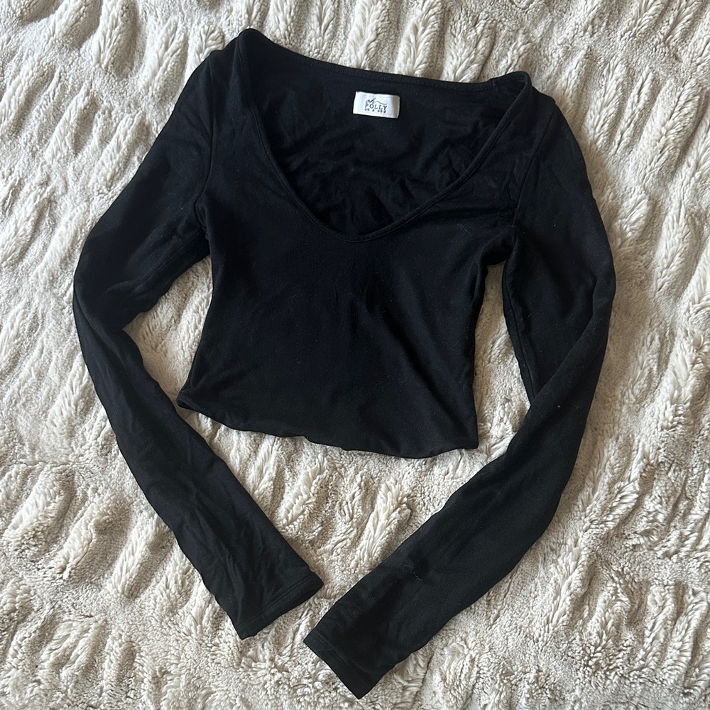 Oh Polly Scoop Neck Black Long Sleeve Top